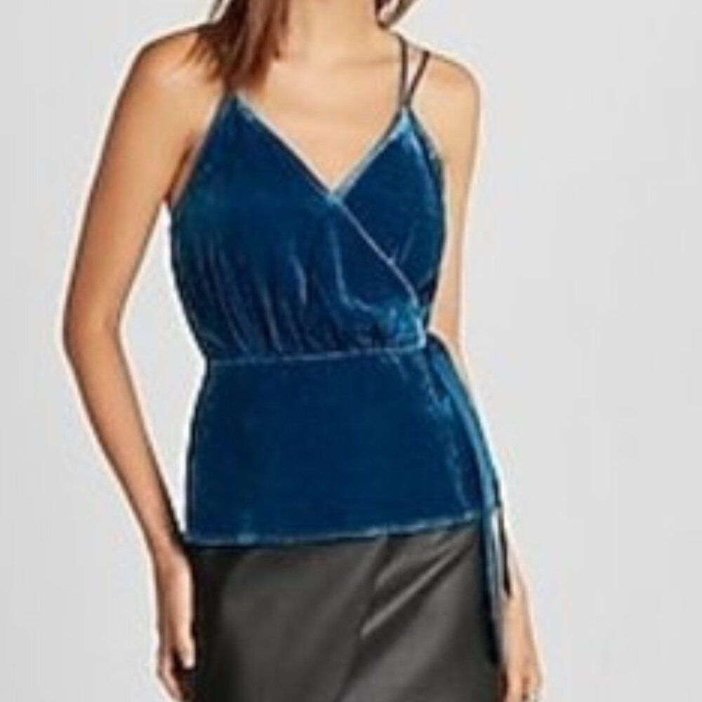 Express Teal blue strappy Velvet Wrap Cami top Small Like new